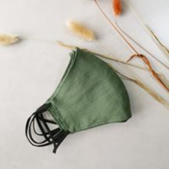 3 Pack Linen Face Masks Olive, Pink and White - Picture 3 of 6